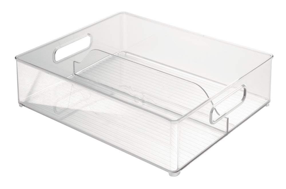 Stackable storage box with divider and handle, KITCHEN BINZ, 30,5 x 36,8 x H10,2 cm, Clear