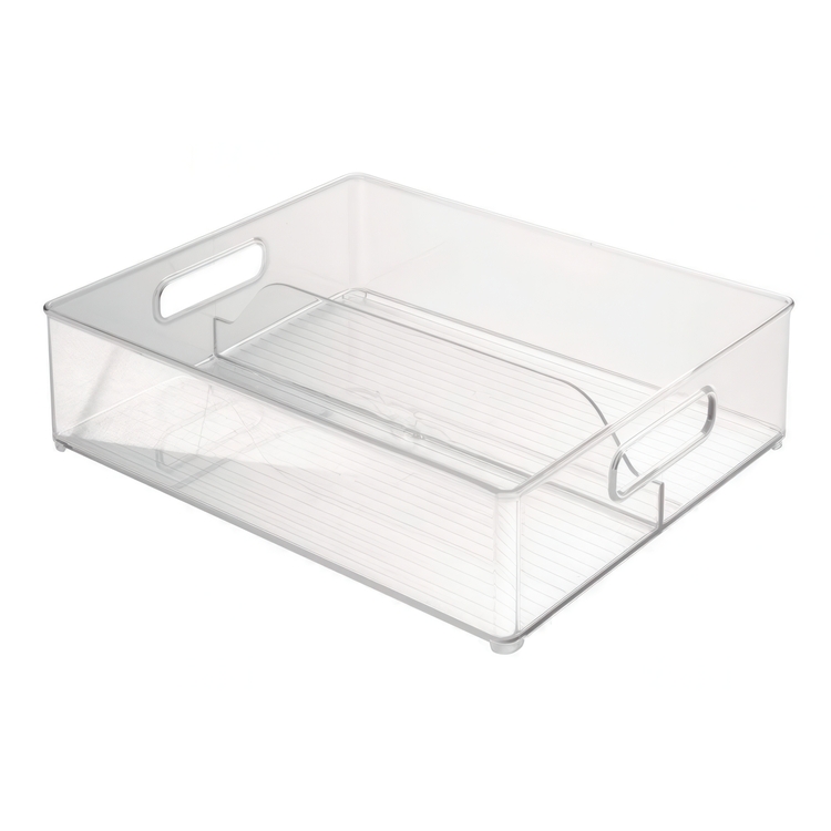 Stackable storage box with divider and handle, KITCHEN BINZ, 30,5 x 36,8 x H10,2 cm, Clear
