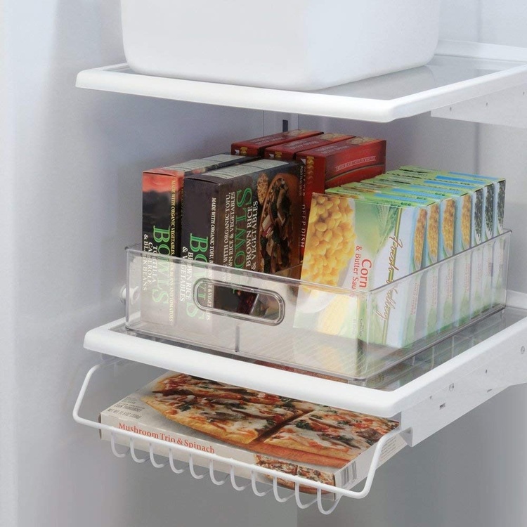 Stackable storage box with divider and handle, KITCHEN BINZ, 30,5 x 36,8 x H10,2 cm, Clear