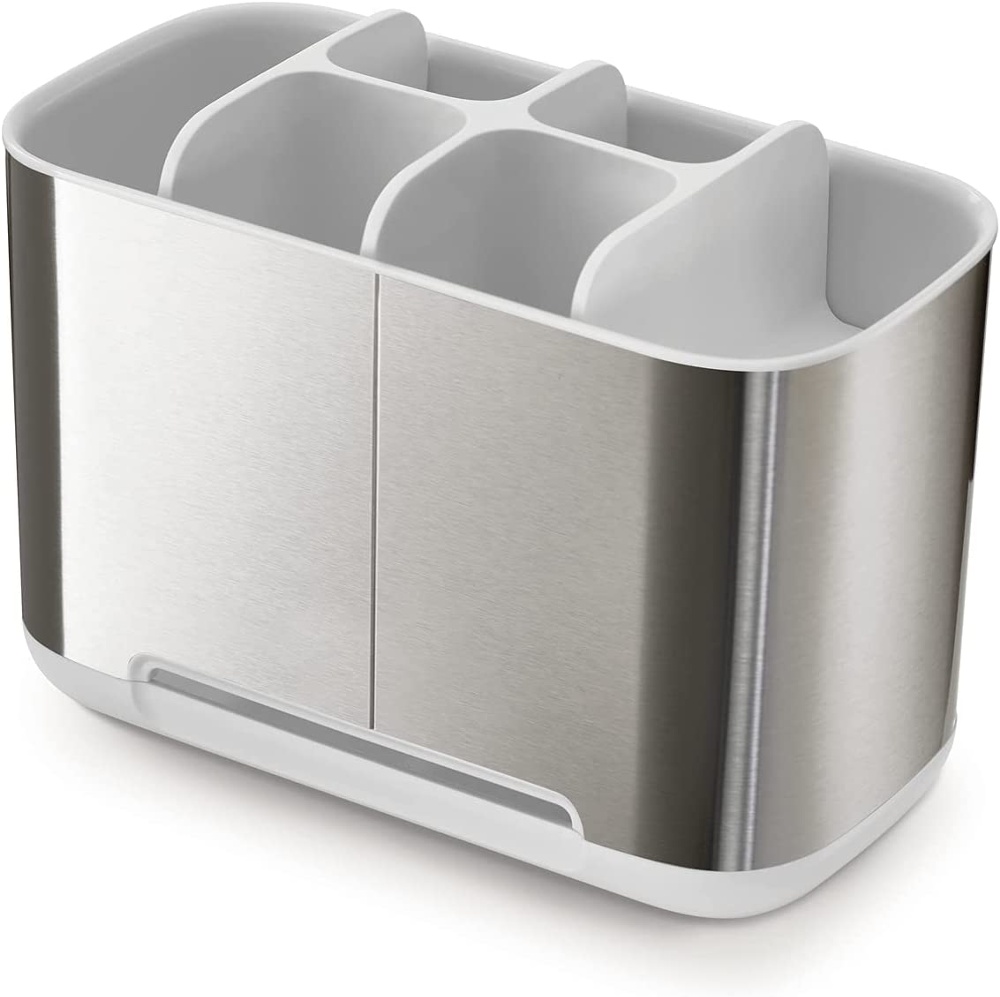 Organiser for electric toothbrushes, EASY STORE STEEL, 25 x 12 x H 11,6, Joseph Joseph, Stainless Steel / White
