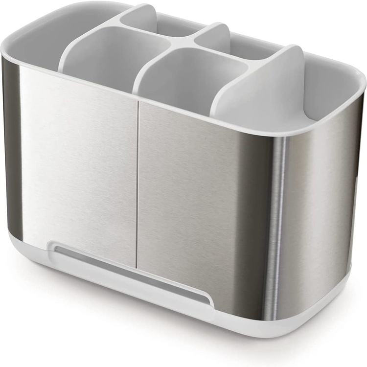 Organiser for electric toothbrushes, EASY STORE STEEL, 25 x 12 x H 11,6, Joseph Joseph, Stainless Steel / White