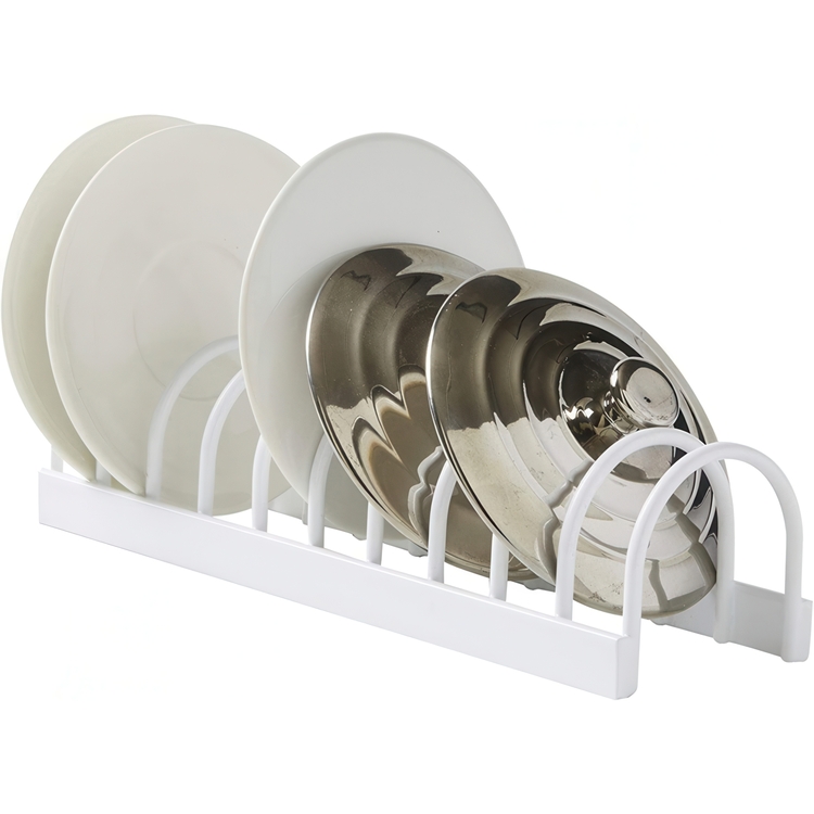 Saucers & small lids Organiser, 10 Slots, KITCHEN RACK, 24,5 x 7 x H6 cm, White