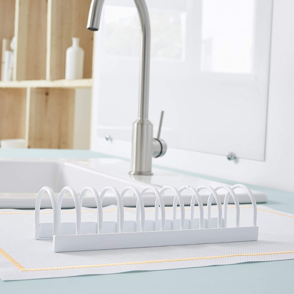 Saucers & small lids Organiser, 10 Slots, KITCHEN RACK, 24,5 x 7 x H6 cm, White