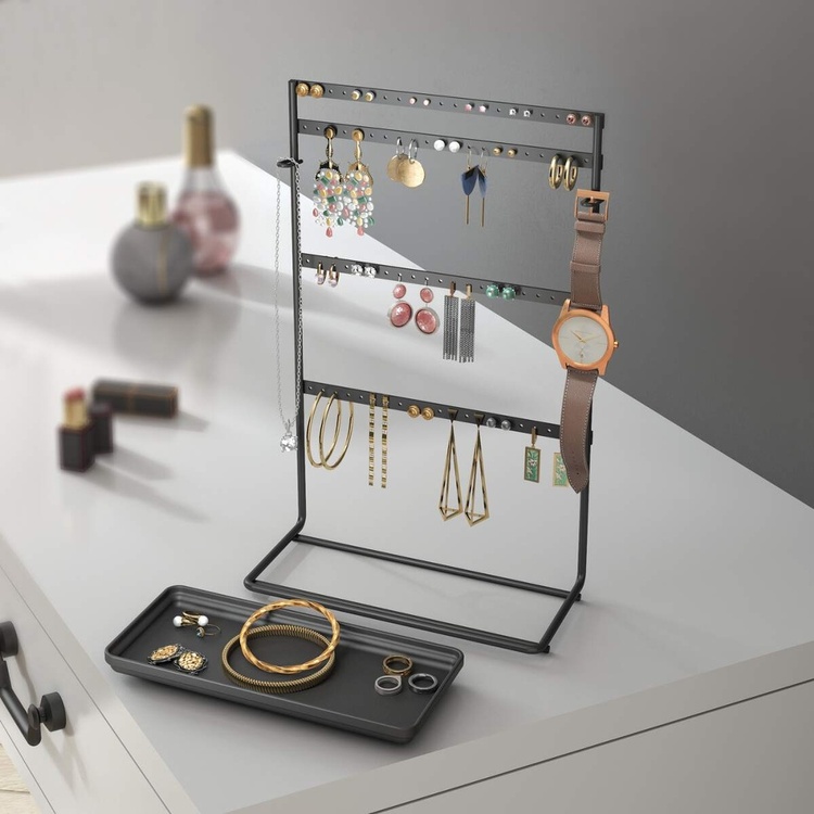 Earring Holder, MY PENDANTS, 22 x 11 x H 36 cm, Black