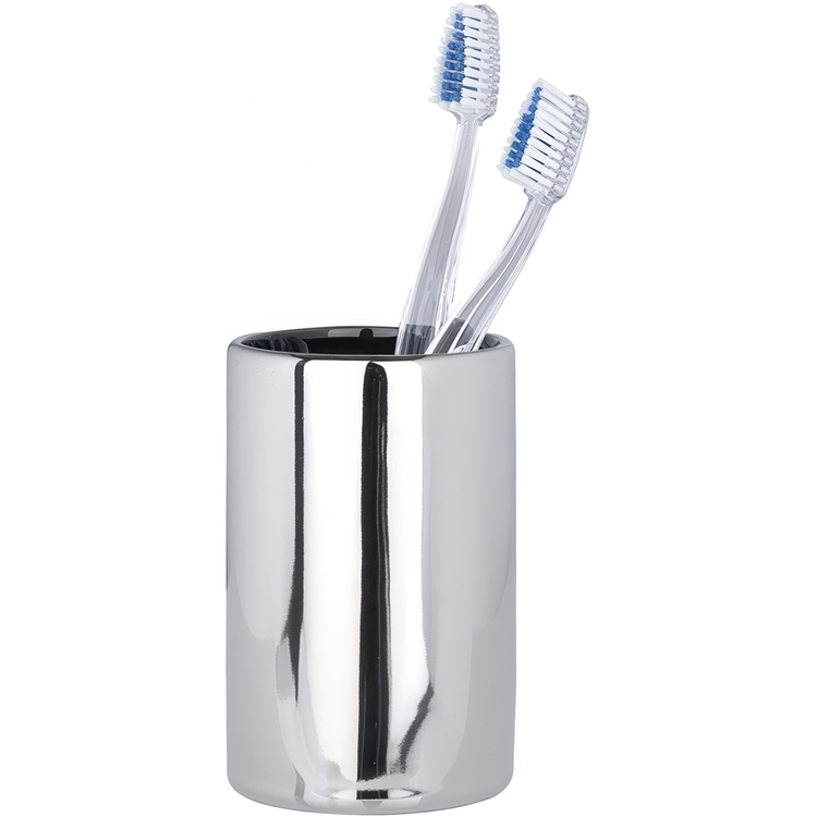 Toothbrush holder / mug, POLARIS, Ceramic, Ø 7,5 x H 11,2 cm, Chrome