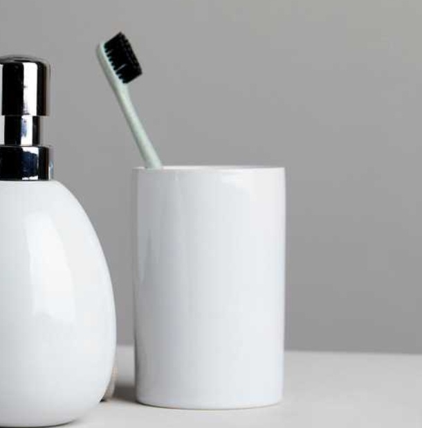Toothbrush holder / mug, POLARIS, Ceramic, Ø 7 x H 11 cm, White 