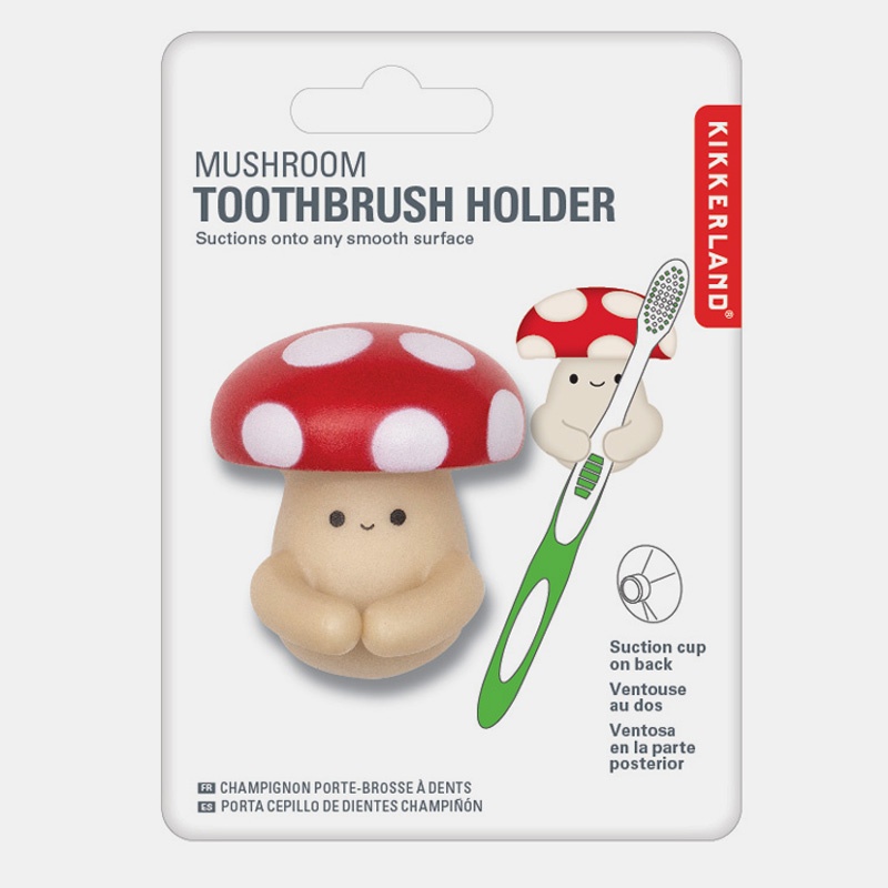 Toothbrush holder with suction cup, MUSHROOM, 3,4 x 4,5 x H 5,1 cm, Red / Beige