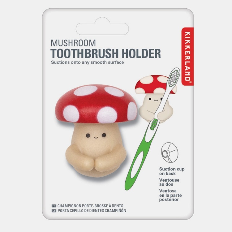 Toothbrush holder with suction cup, MUSHROOM, 3,4 x 4,5 x H 5,1 cm, Red / Beige