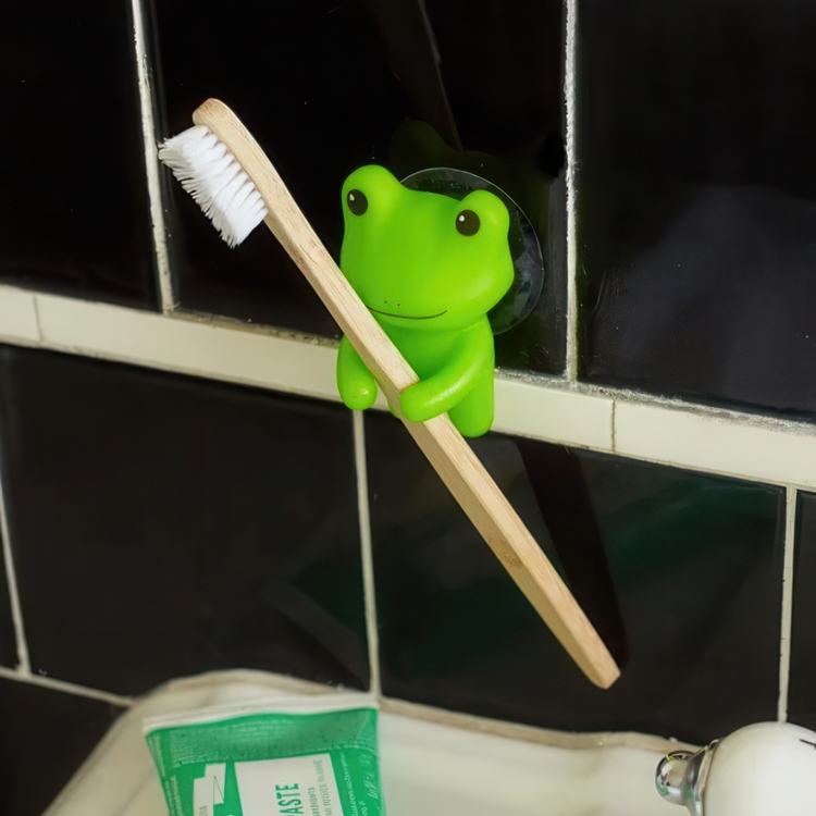 Toothbrush holder with suction, FROG, 4 x 5 x H 6 cm, Green