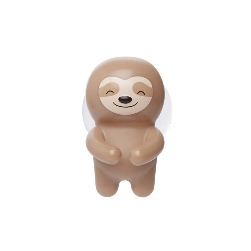 Toothbrush holder with suction, SLOTH, 4 x 5 x H 6 cm, Brown