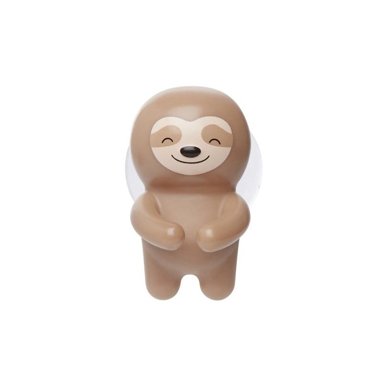 Toothbrush holder with suction, SLOTH, 4 x 5 x H 6 cm, Brown