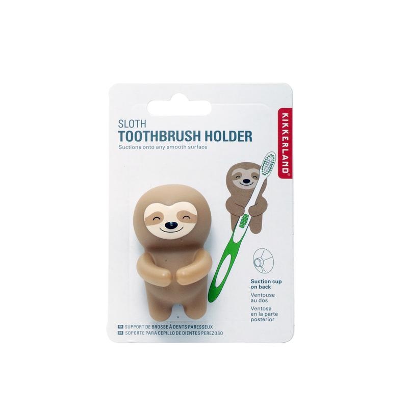 Toothbrush holder with suction, SLOTH, 4 x 5 x H 6 cm, Brown