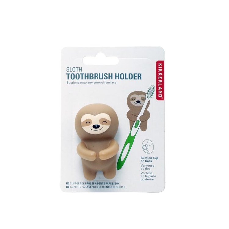 Toothbrush holder with suction, SLOTH, 4 x 5 x H 6 cm, Brown