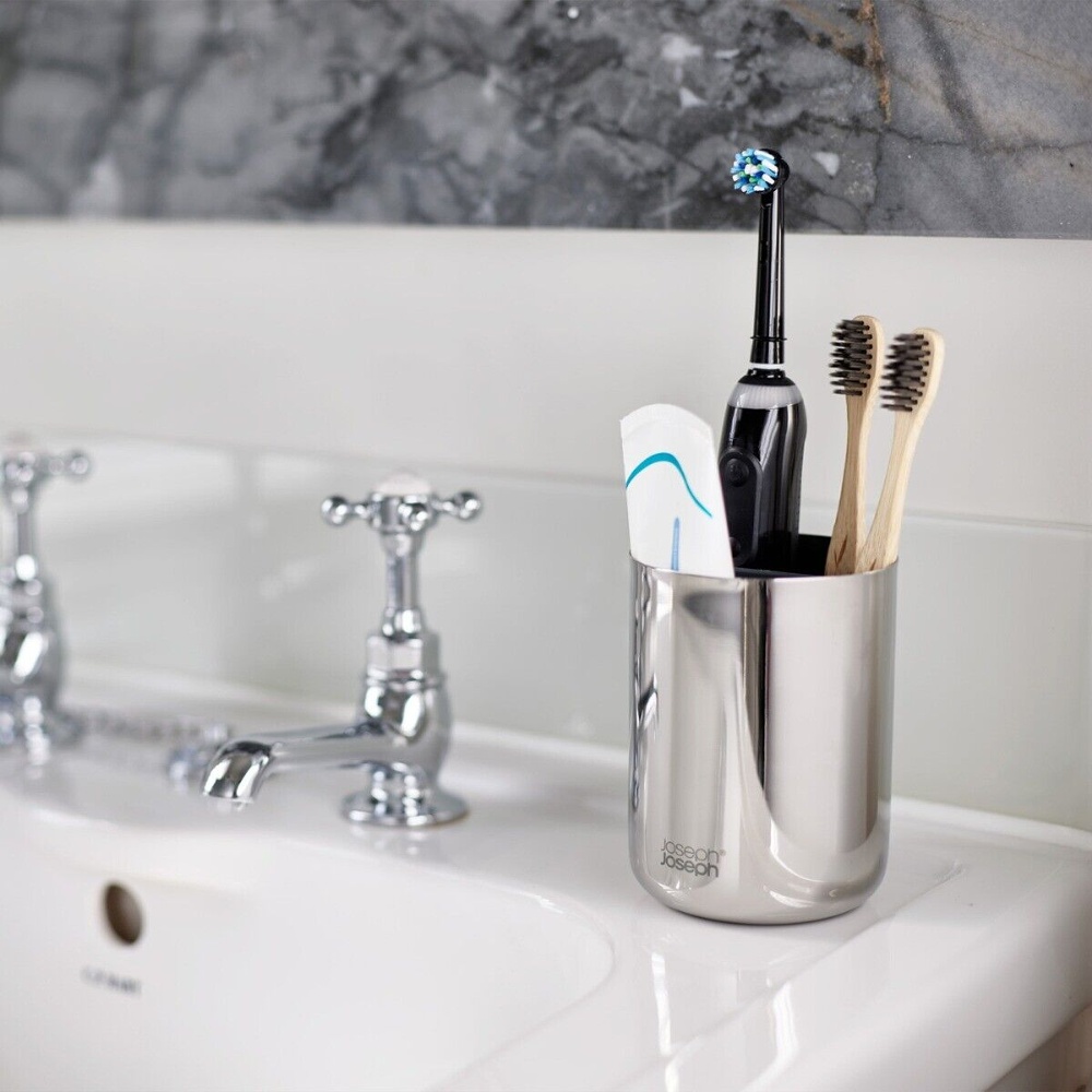  Caddy for electric toothbrushes, EASY STORE LUXE, Ø 9 x H 11,7 cm, Joseph Joseph, Stainless Steel 