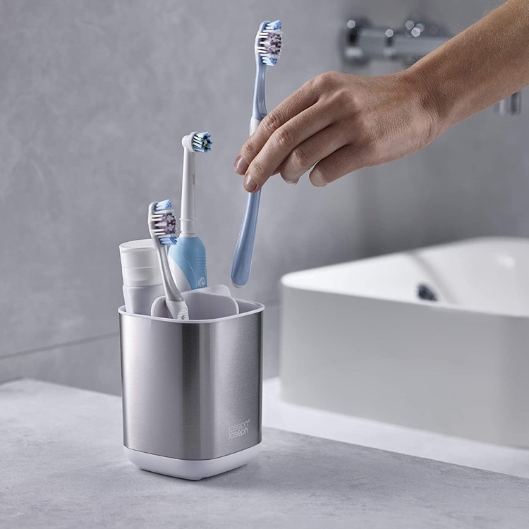  Caddy for electric toothbrushes, EASY STORE STEEL, 9 x 9 x H 12,7 cm Joseph Joseph, Steel / White