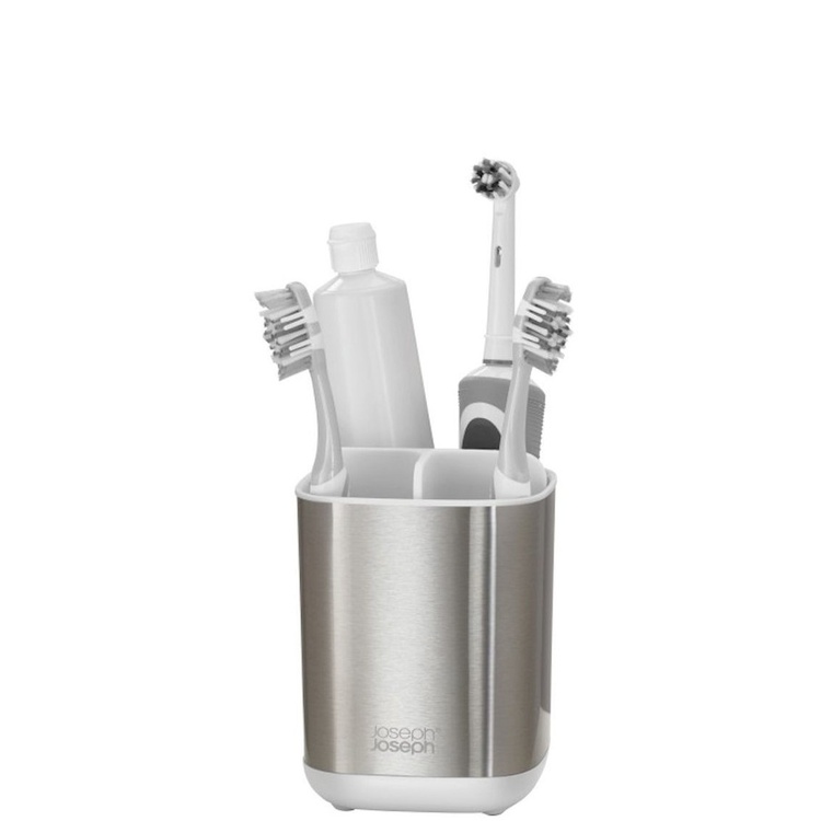  Caddy for electric toothbrushes, EASY STORE STEEL, 9 x 9 x H 12,7 cm Joseph Joseph, Steel / White