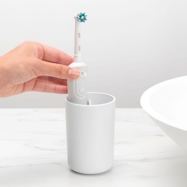 Toothbrush holder with divider, BRABANTIA RENEW, Ø7,6 x H 11 cm, White