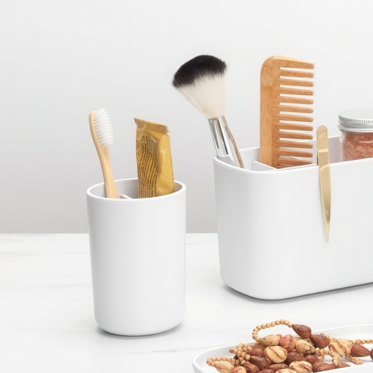 Toothbrush holder with divider, BRABANTIA RENEW, Ø7,6 x H 11 cm, White
