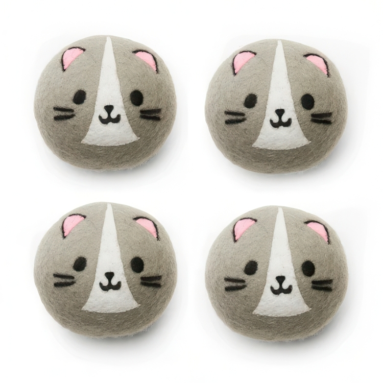Drying balls in wool for the dryer, Set of 4, CAT DRYER BUDDIES, Ø 7 cm, Grey