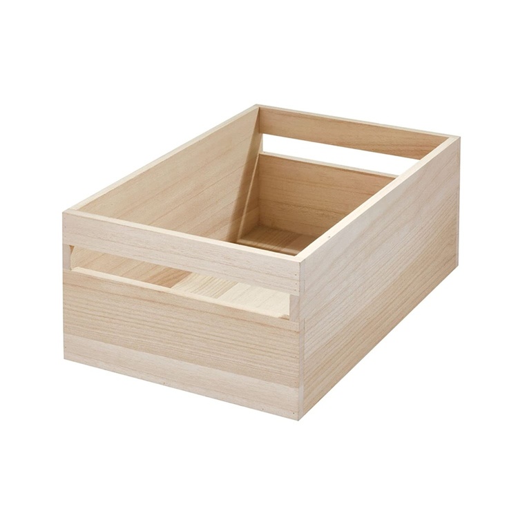 Handeled Bin, XL, PAULOWNIA ECO WOOD BOX, 25,4 x 38 x H 15,2 cm, Natural