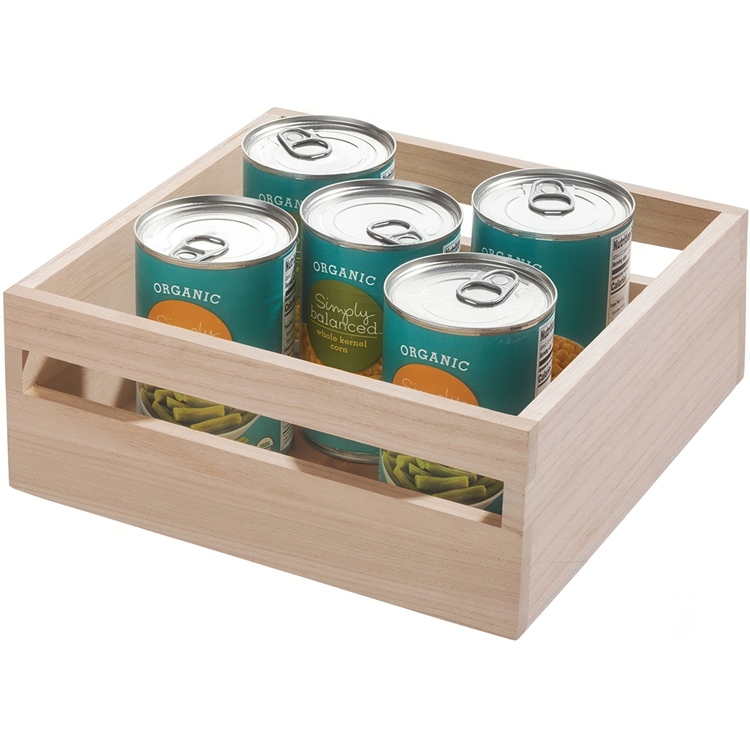 Handeled Bin, Low, PAULOWNIA ECO WOOD SQUARE BOX, 25,4 x 25,4 x H 10,2 cm, Natural