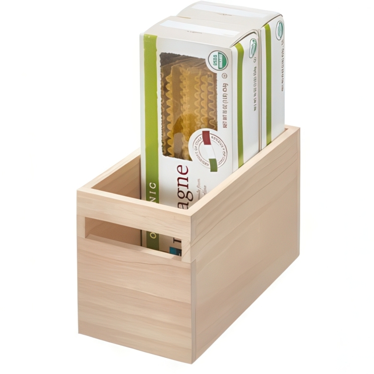 Handeled Bin, Small, PAULOWNIA ECO WOOD BOX S, 13 x 25,4 x H 15,2 cm, Natural