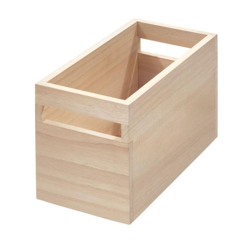 Handeled Bin, Small, PAULOWNIA ECO WOOD BOX S, 13 x 25,4 x H 15,2 cm, Natural