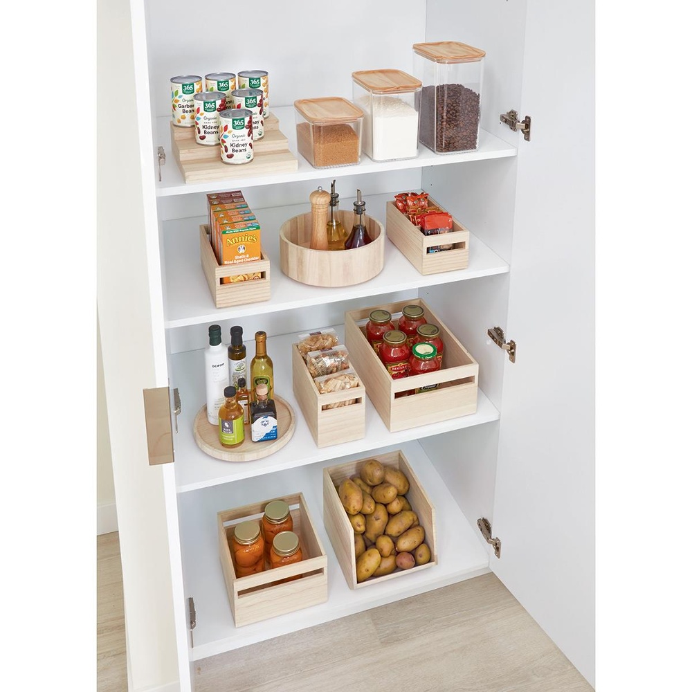Handeled Bin, Small, PAULOWNIA ECO WOOD BOX S, 13 x 25,4 x H 15,2 cm, Natural