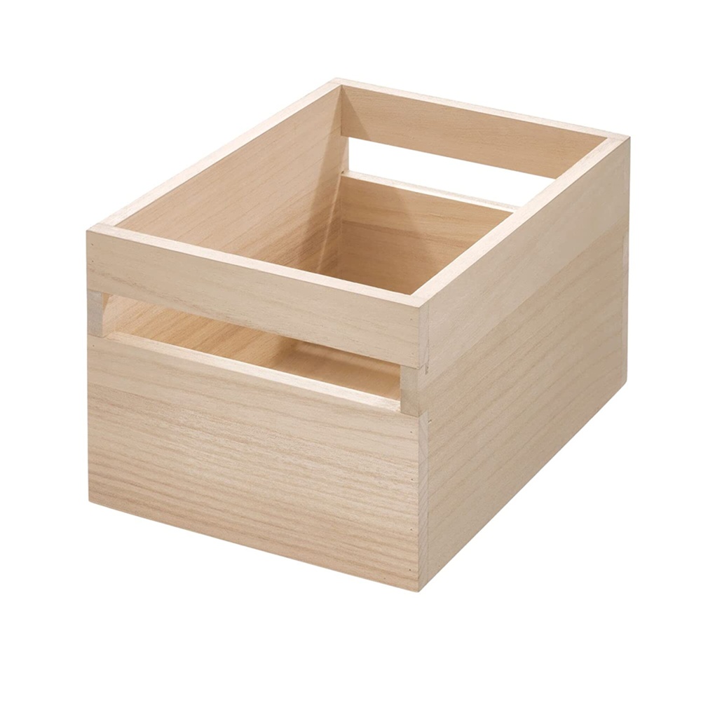 Handeled Bin, Medium, PAULOWNIA ECO WOOD BOX M, 19 x 25,4 x H 15,2 cm, Natural