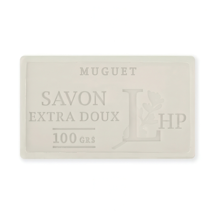 Soap with Lily of the valley scent, 100 g, SAVON DE MARSEILLE MUGUET, 8,5 x 5 x H 2,5 cm, White