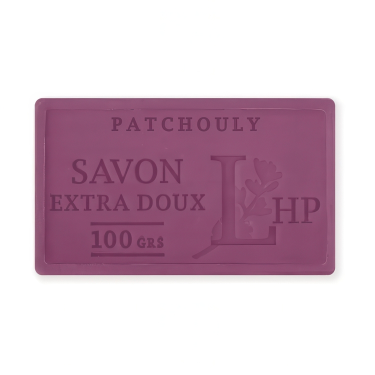 Soap with Patchouly scent, 100 g, SAVON DE MARSEILLE PATCHOULY, 8,5 x 5 x H 2,5 cm, Burgundy
