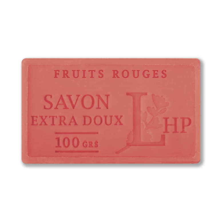 Soap with Fruit scent, 100 g, SAVON DE MARSEILLE FRUIT ROUGES, 8,5 x 5 x H 2,5 cm, Red