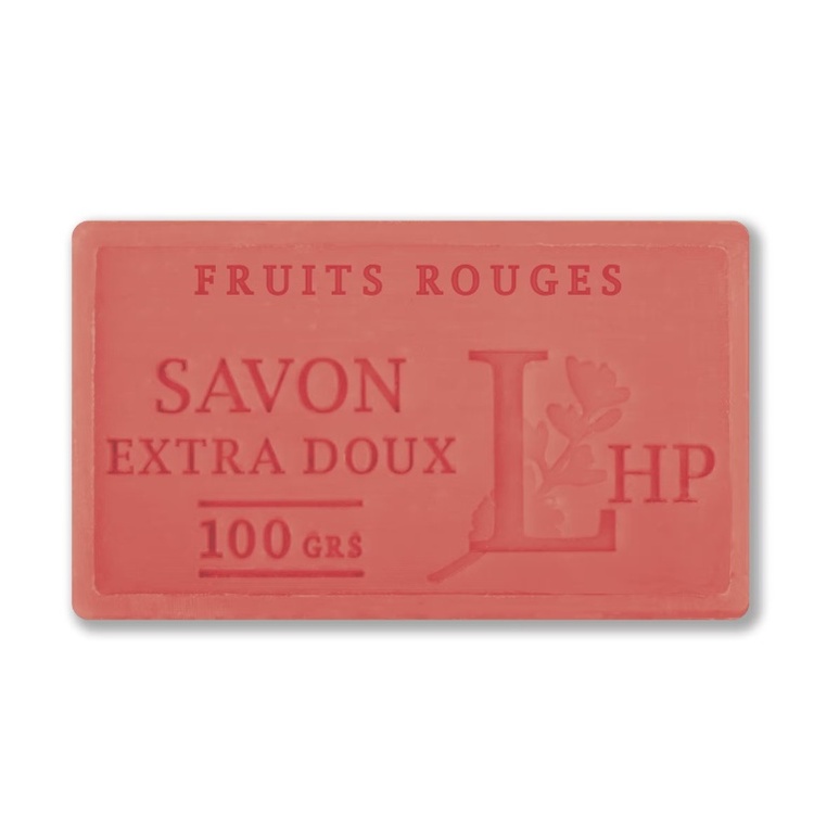Soap with Fruit scent, 100 g, SAVON DE MARSEILLE FRUIT ROUGES, 8,5 x 5 x H 2,5 cm, Red