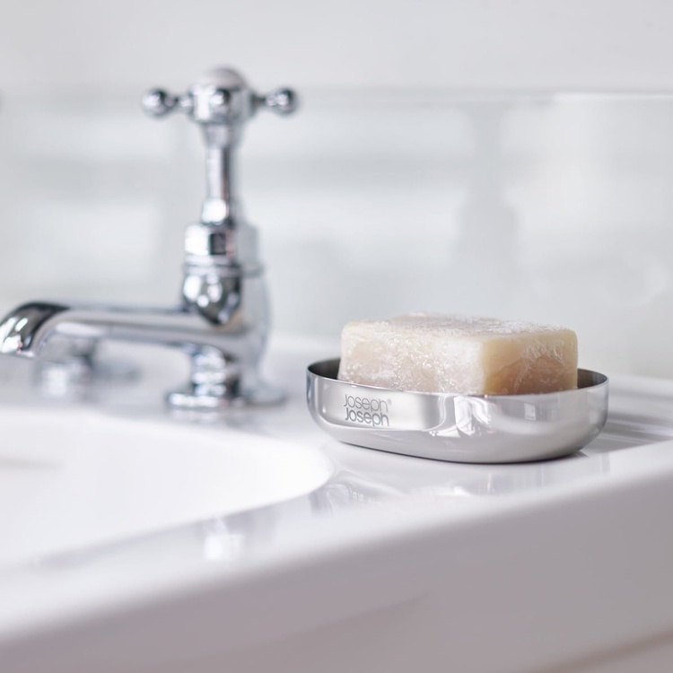 Soap cup in Stainless Steel, EASY STORE LUXE, 11.5 x 8 x H 2,5 cm, Joseph Joseph , Silver / Grey
