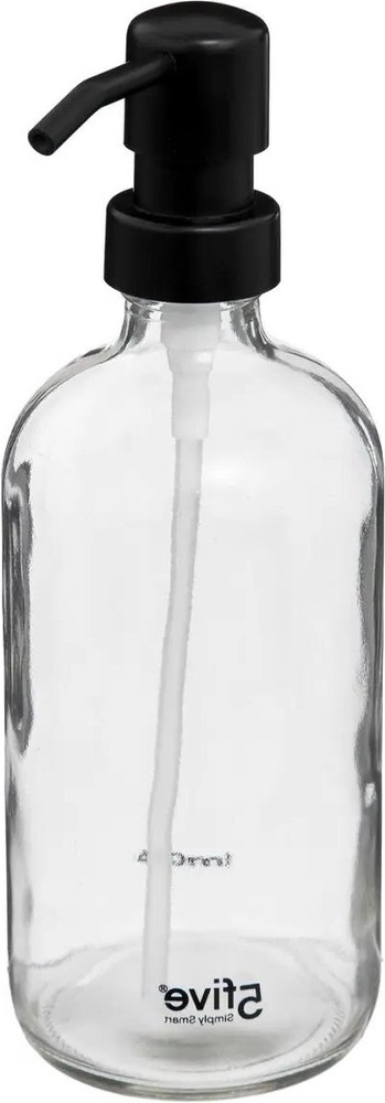 Soap pump in Glass, 450 ml, DISTRIBUTEUR À SAVON, Ø 7,4 x H 21 cm, Clear / Black