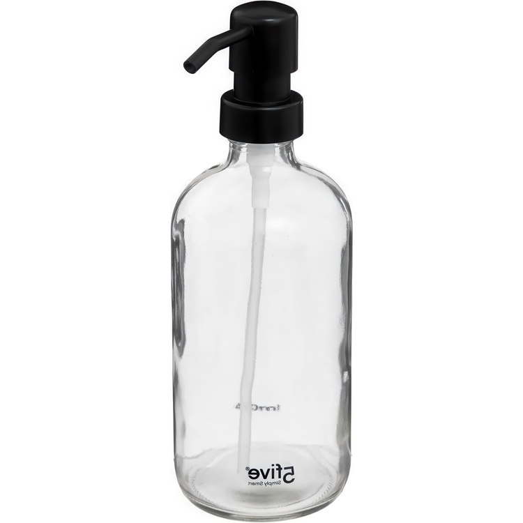 Soap pump in Glass, 450 ml, DISTRIBUTEUR À SAVON, Ø 7,4 x H 21 cm, Clear / Black