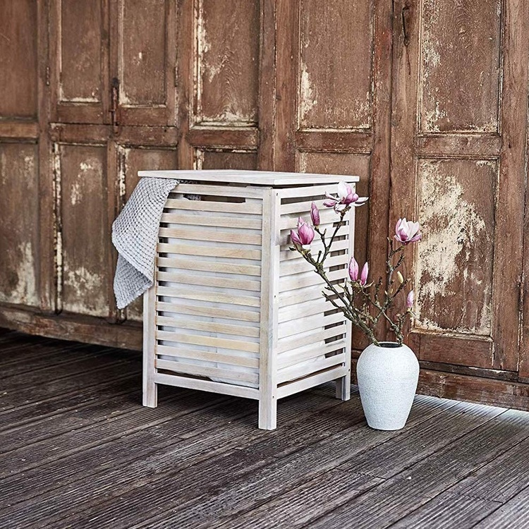 Laundry Basket in walnut, 65 L, NORWAY, 45 x 45 x H 65 cm, Natural white