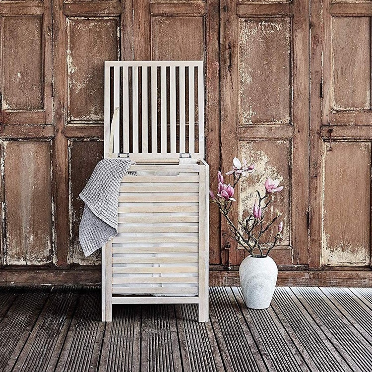 Laundry Basket in walnut, 65 L, NORWAY, 45 x 45 x H 65 cm, Natural white