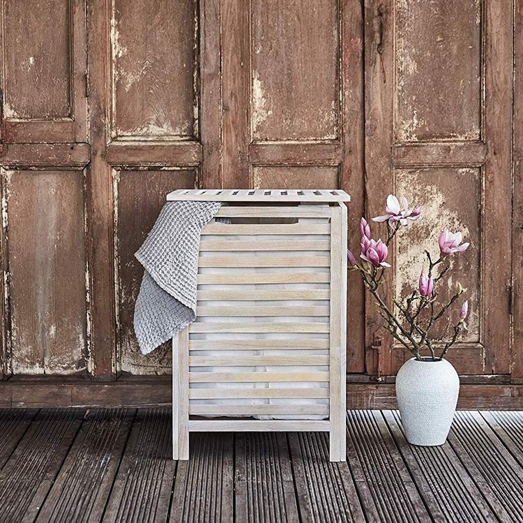 Laundry Basket in walnut, 65 L, NORWAY, 45 x 45 x H 65 cm, Natural white