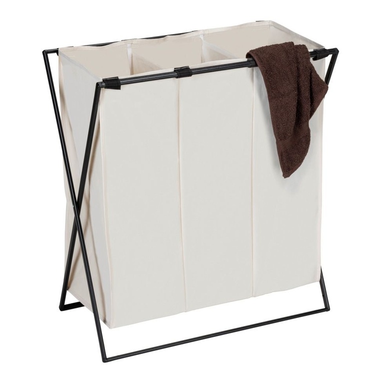 Laundry Bin, 3 Compartments, 145 L, TRIO XL, 69 x 37 x H 76 cm, Beige / Black