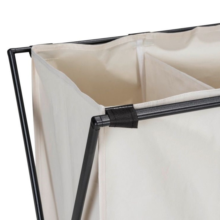 Laundry Bin, 3 Compartments, 145 L, TRIO XL, 69 x 37 x H 76 cm, Beige / Black