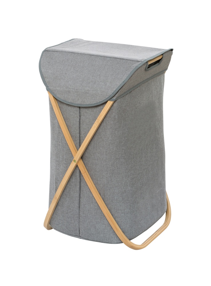 Laundry basket with bamboo frame, BAHRI, 40 x 30 X H 60 cm, Grey