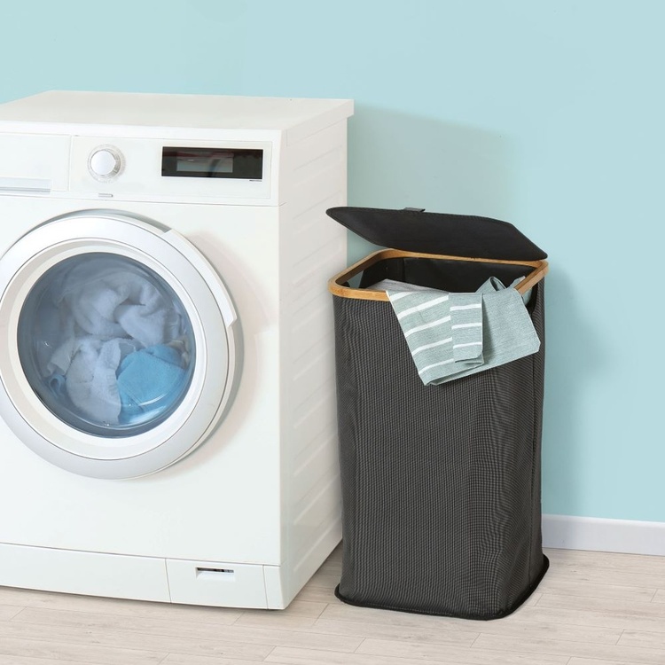 Laundry basket with lid, PORTABIANCHERIA, 35,5 x 35,5 x H 58,5cm, Grey / Bamboo