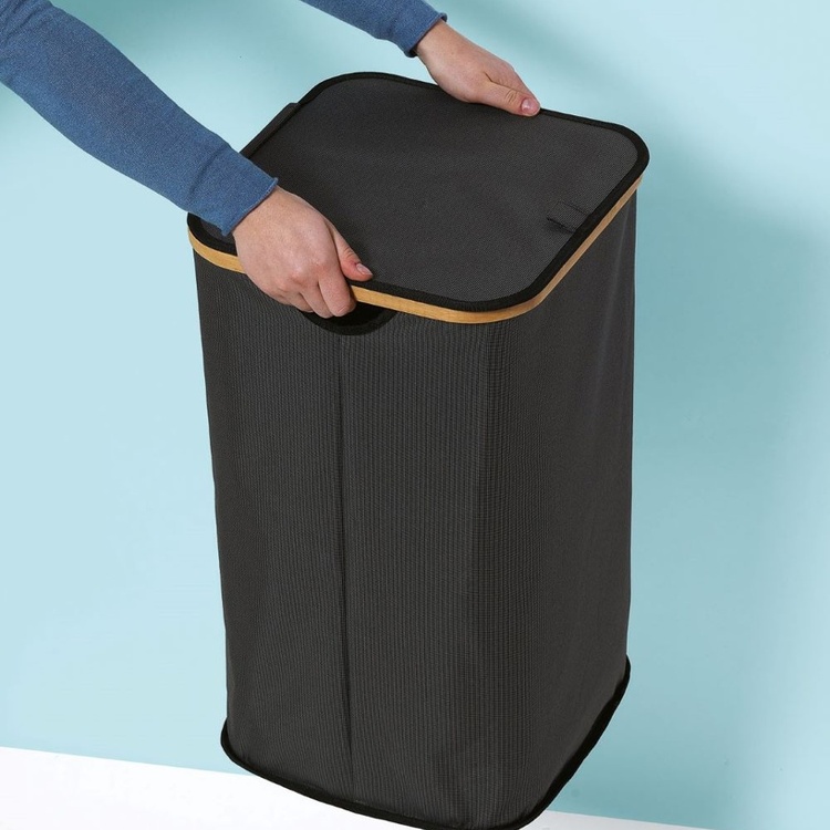 Laundry basket with lid, PORTABIANCHERIA, 35,5 x 35,5 x H 58,5cm, Grey / Bamboo