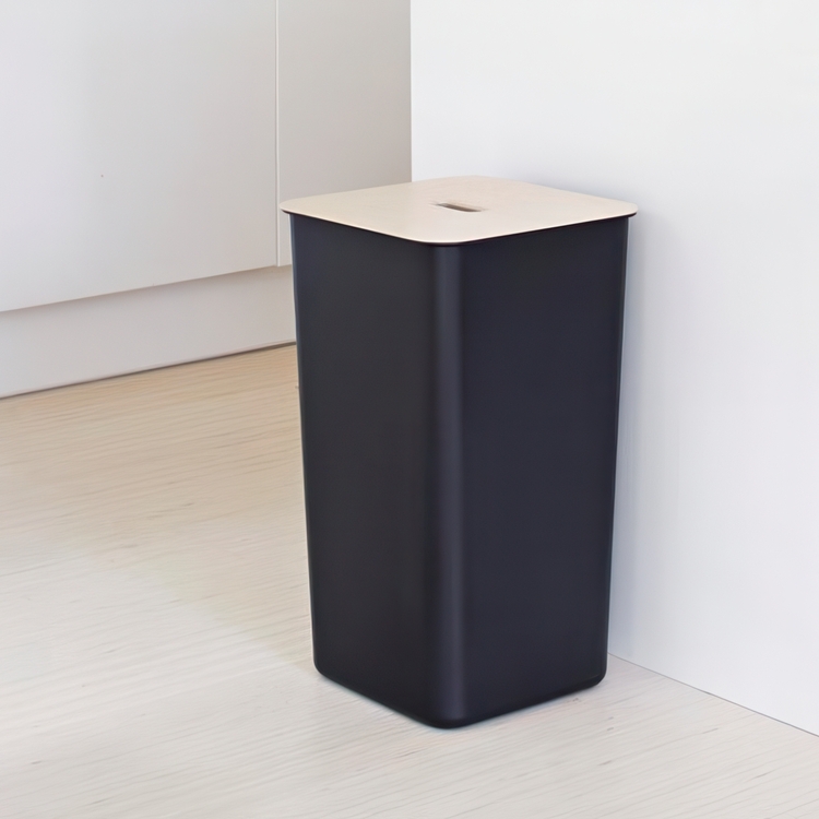 Laundry Basket, 53 L, SMARTSTORE COLLECT, 36 x 36 x H 58 cm, Black / wood