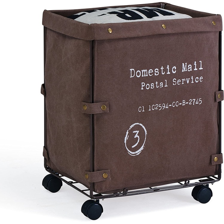 Laundry basket on wheels, CANVAS LAUNDRY HAMPER, 46 x 38 x H 59 cm, Brown