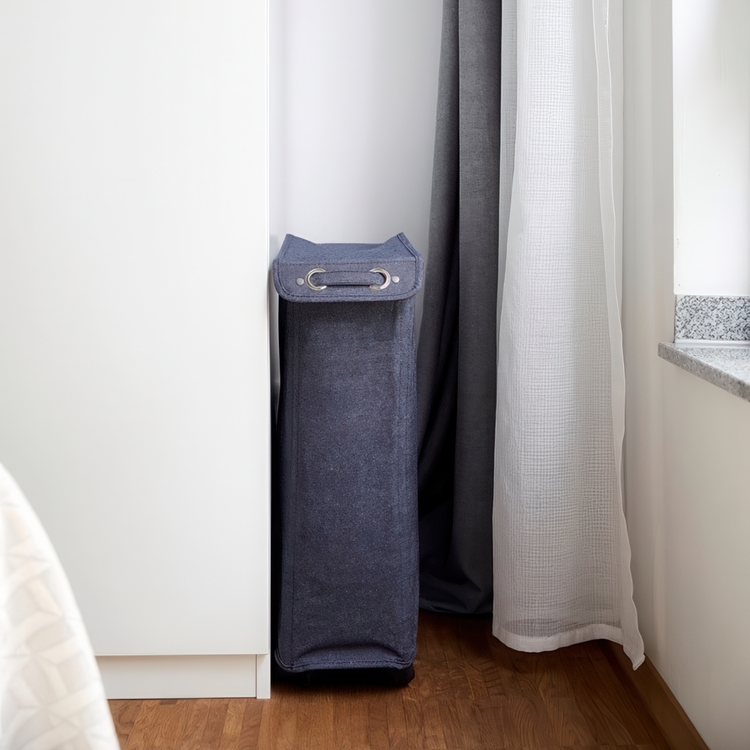 Laundry basket on wheels, Slim, CORNO PRIME, 18,5 x 40 x H 60 cm, Black / White