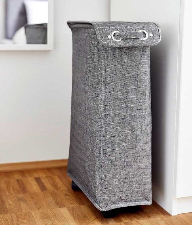 Laundry basket on wheels, Slim, CORNO PRIME, 18,5 x 40 x H 60 cm, Black / White