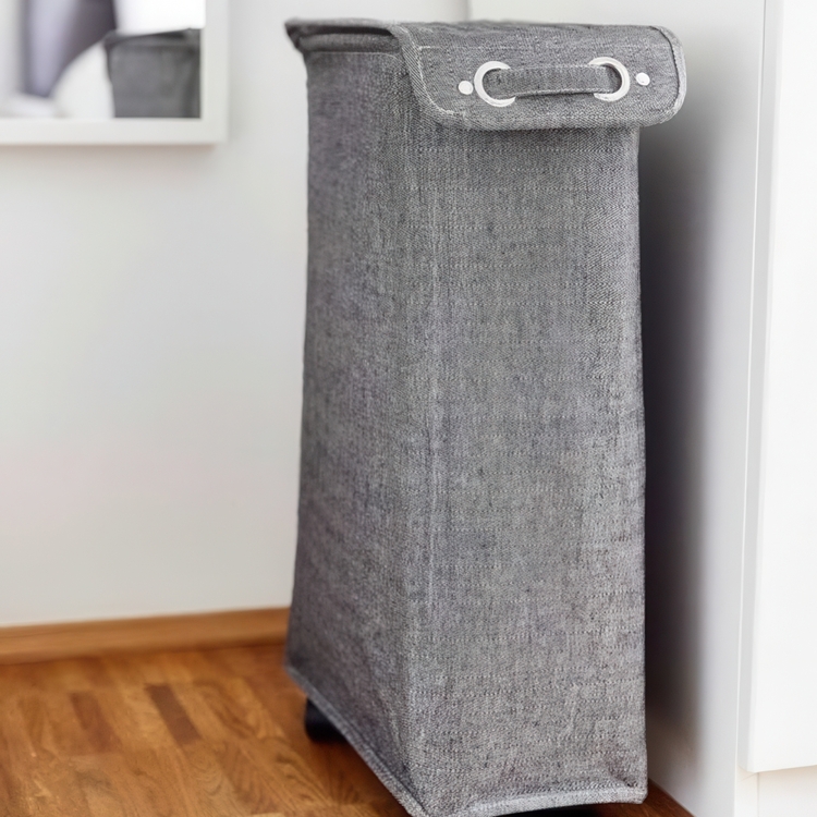 Laundry basket on wheels, Slim, CORNO PRIME, 18,5 x 40 x H 60 cm, Black / White