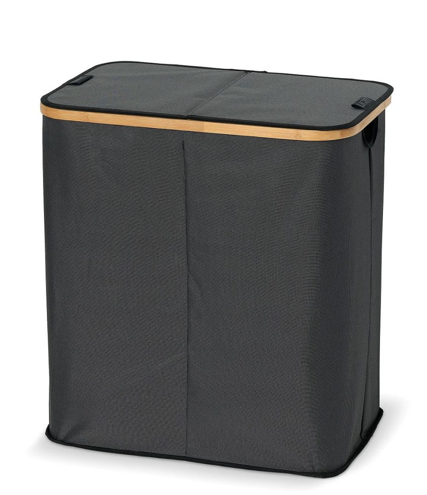 Laundry basket, 2 Compartments, PORTABIANCHERIA DOPPIO, 54 x 34 x H 58,5cm, Grey / Bamboo